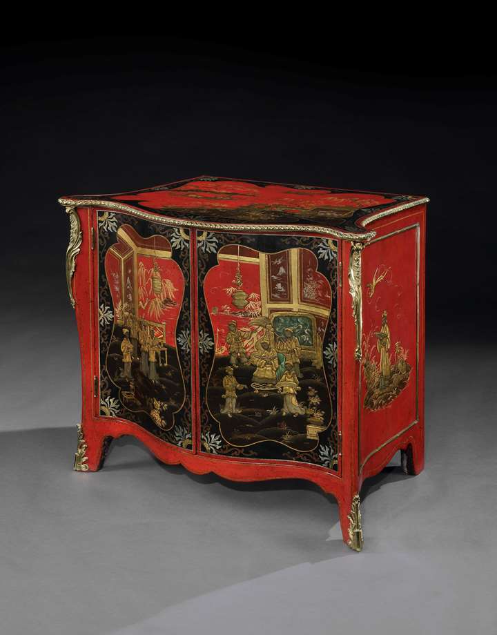 A Ormolu mounted scarlet japanned commode